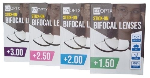 EziOptx bifocal stick-on lenses - all strengths shown